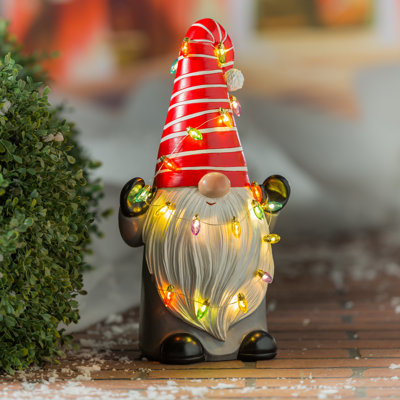 13" LED Battery Operated Decorating for the Holidays Gnome Garden Statuary with Chasing Lights