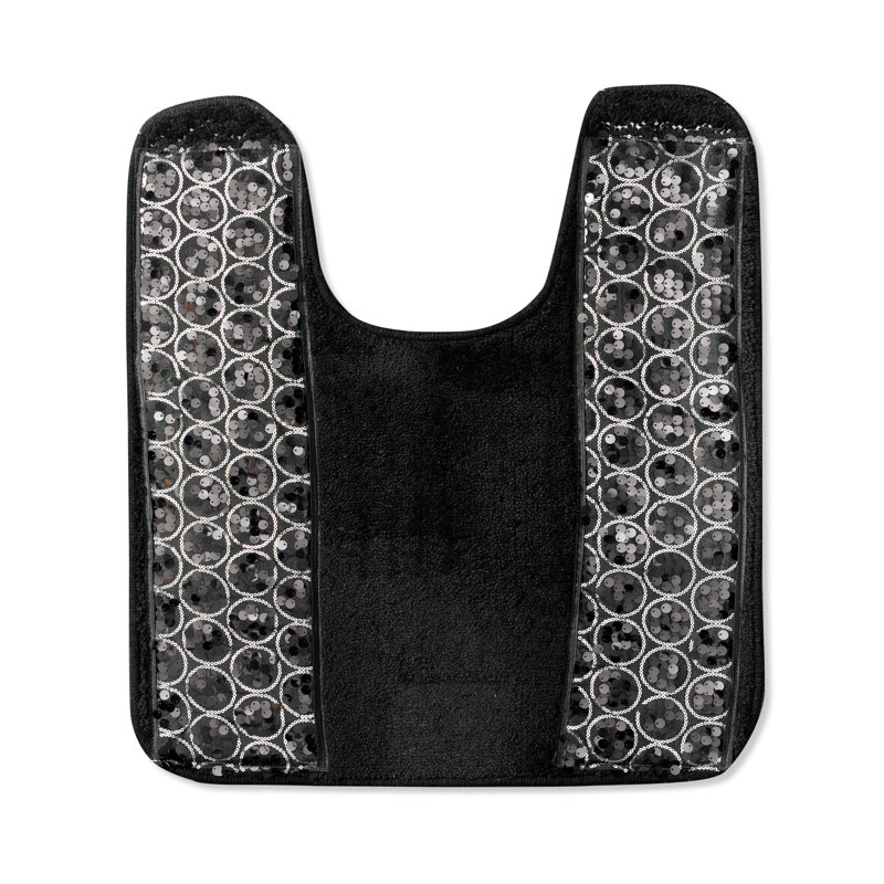 Tapis à motif floral antidérapant en mélange de coton Ced, Noir