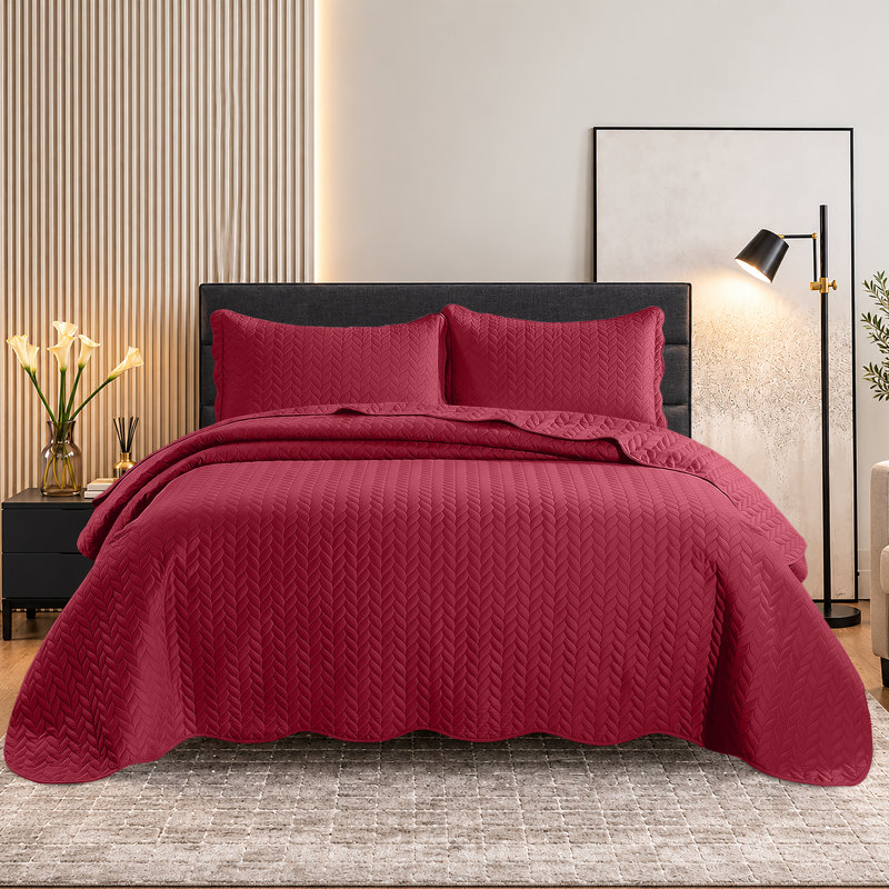 Ensemble de couvre-lit en microfibre embossée - Ensemble de literie moderne et léger avec taies décoratives, Bourgogne