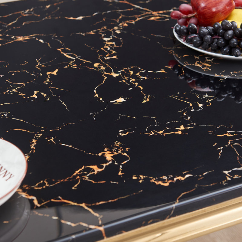 Metal Base Dining Table, Black, Gold
