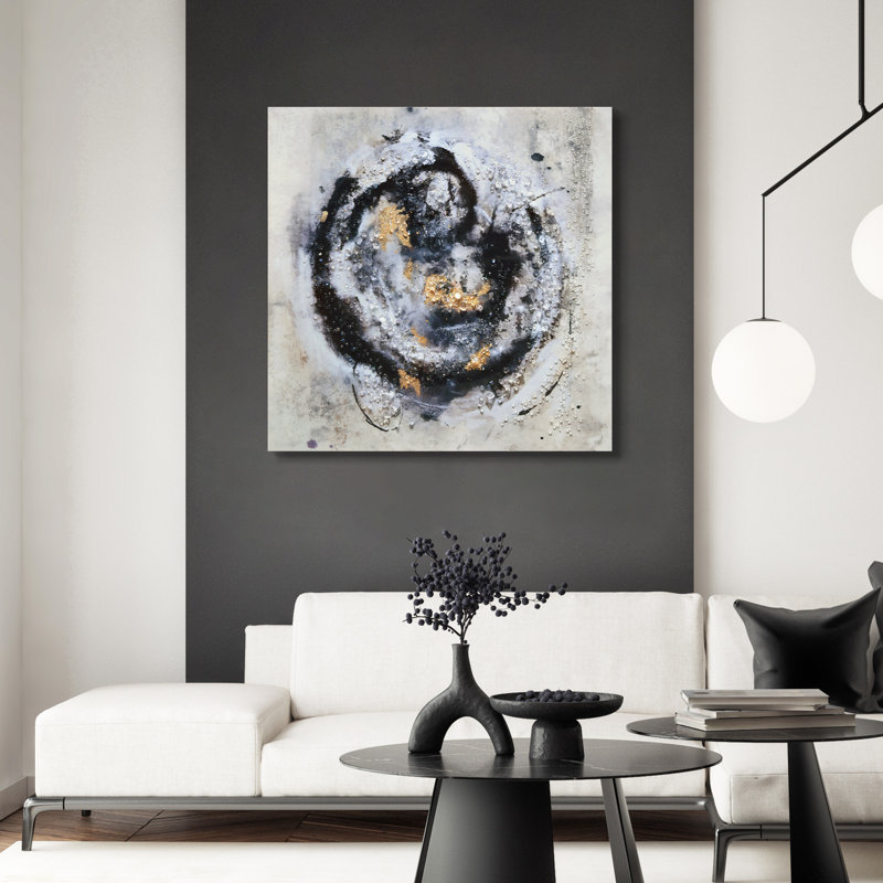 "Cosmic Swirl I", art mural abstrait sur toile avec de lourds éclats de cristaux en acrylique