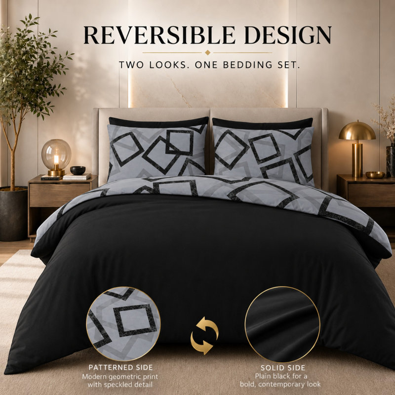 Bedding, Single Bed (135 x 200 cm), Grey & Black