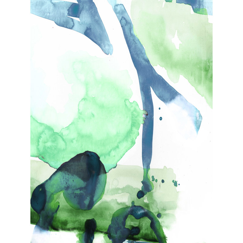Bleu et vert abstrait - peinture sur toile tendue, H 16 po x l 12 po
