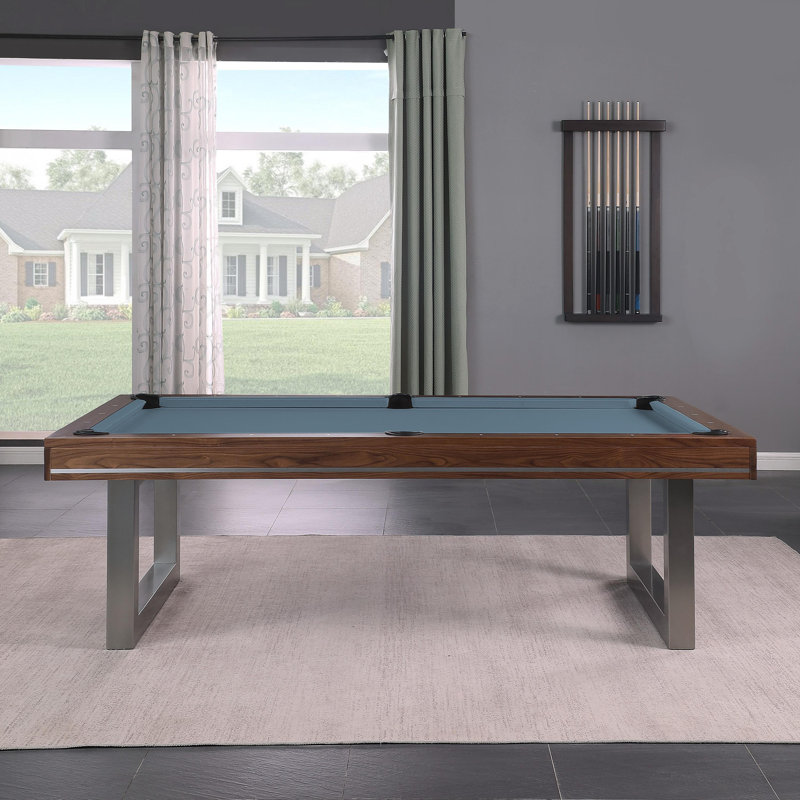 Harmony Solid Wood Slate Pool Table with Dining Top, Powder Blue, Natural Walnut, 7'