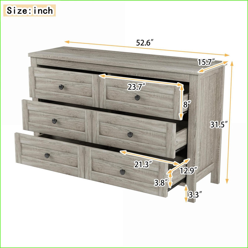 Armoire de rangement à 6 tiroirs Dressers | Gris antique | Panneau de particules, Beige