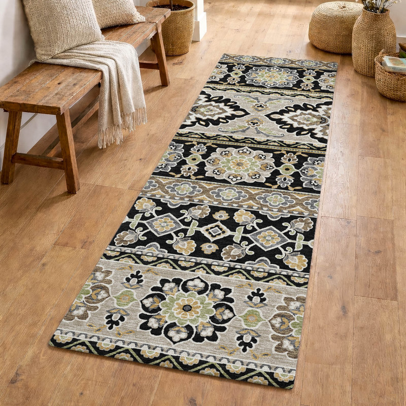Machine Washable Indoor/Outdoor Chantille ACN2677 Tribal Rug, 2'3" x 7'6" Runner, Black