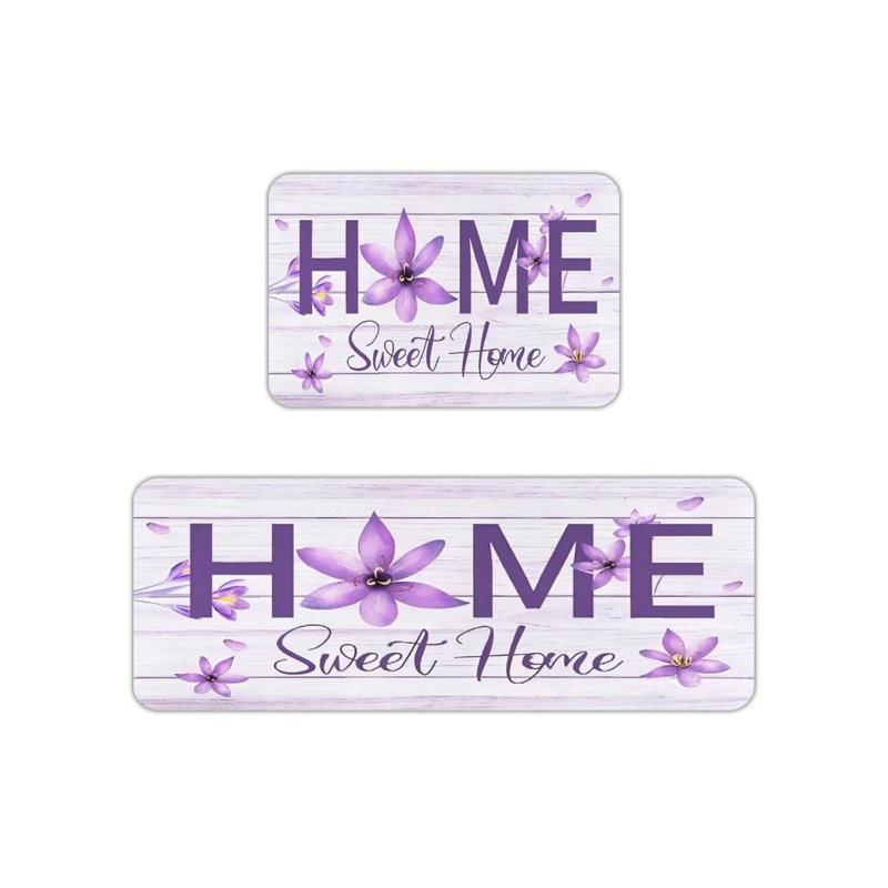 Tapis de cuisine mauve Floral Home Sweet Home, 2 pièces, décor pour le salon et la cuisine