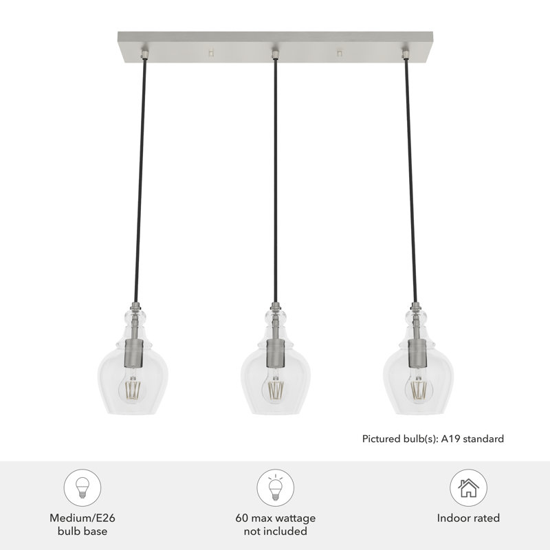 Maple Park Brushed Nickel 3-Light Linear Cluster Pendant