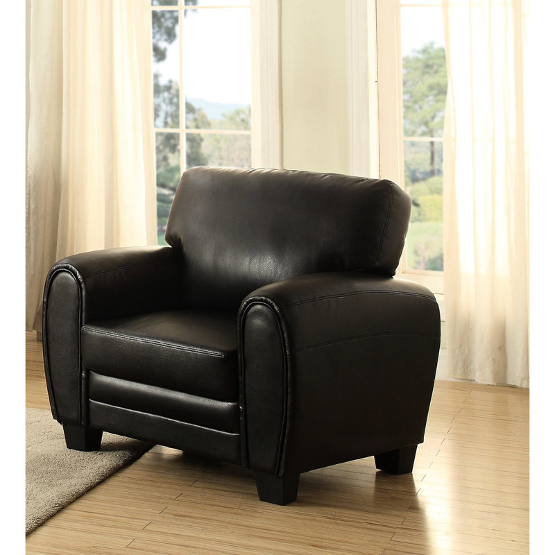 Chaise de salon contemporaine en similicuir noir et siège en bois massif avec base pour les pièces modernes