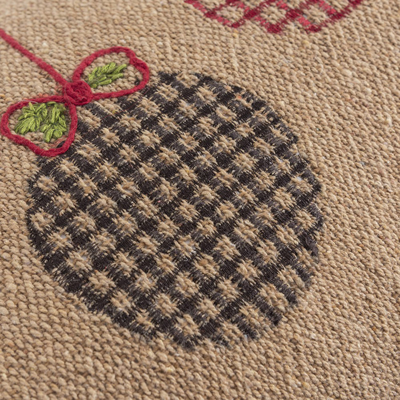 Embroidered Natural Cotton Jute Holiday Throw Pillow