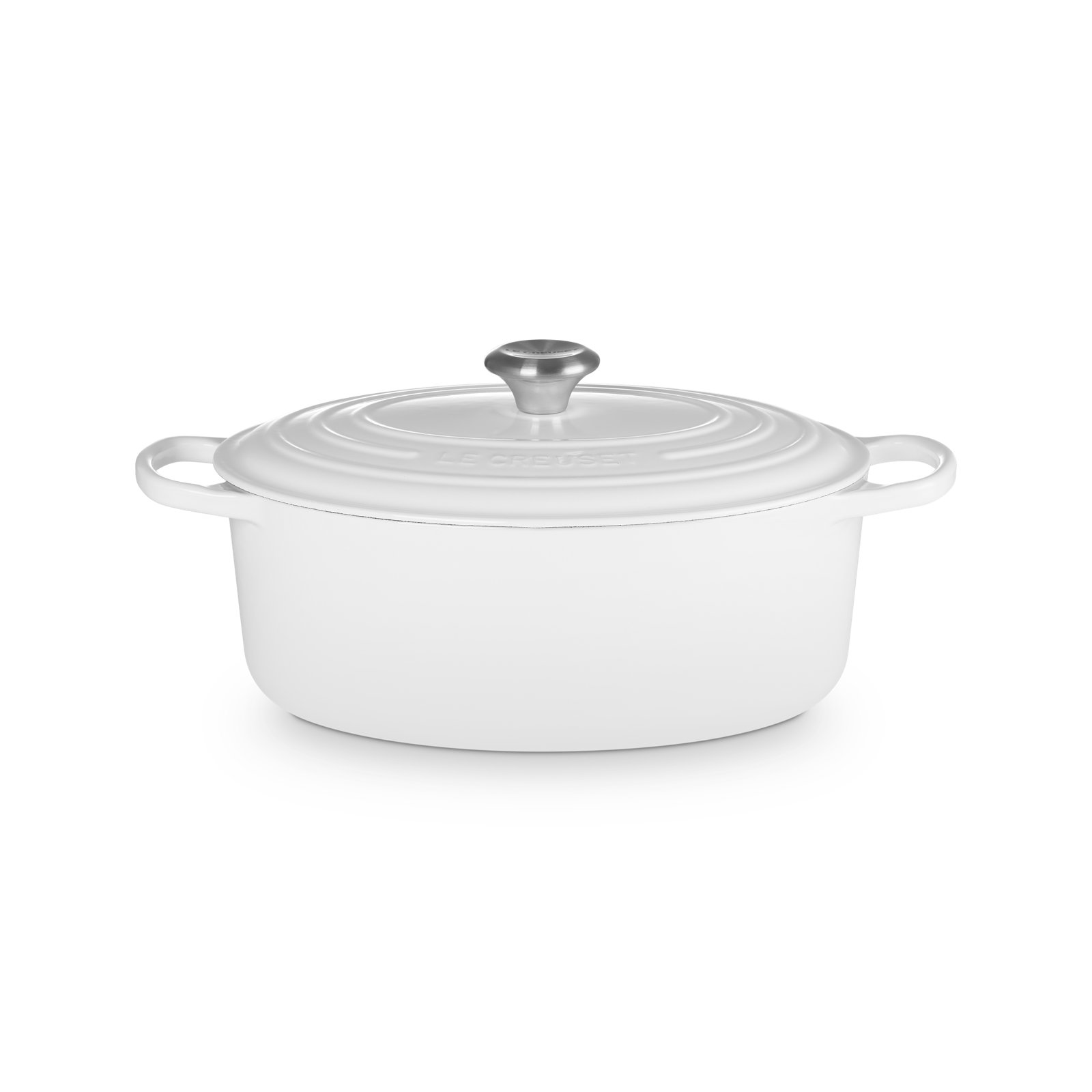 Enameled Cast Iron Oval Dutch Oven, 6.75 quarts, White/Silver