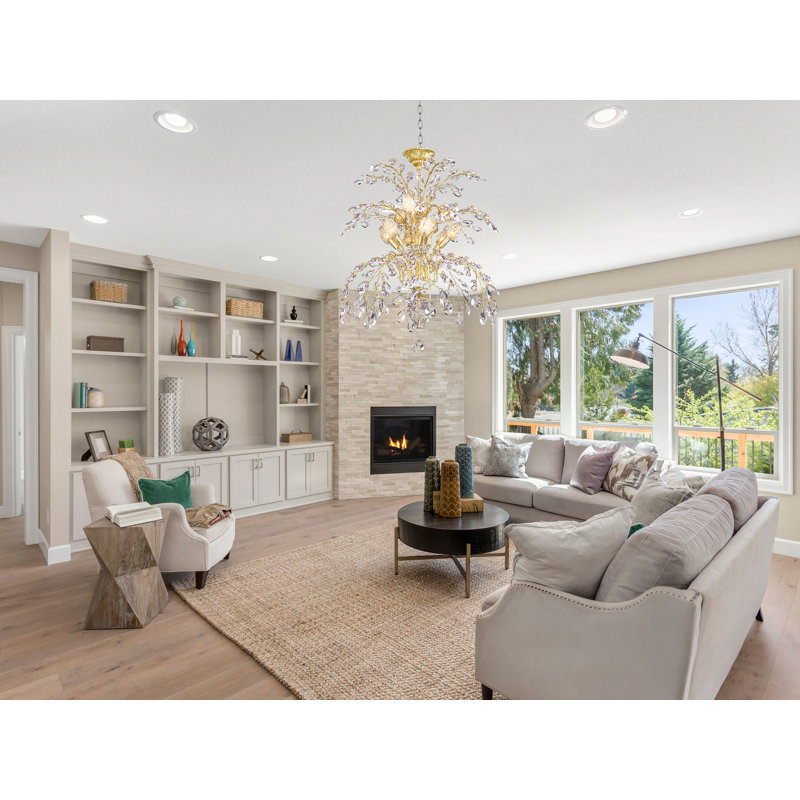 Gold Crystal 9-Light Tiered Chandelier with Metal Base
