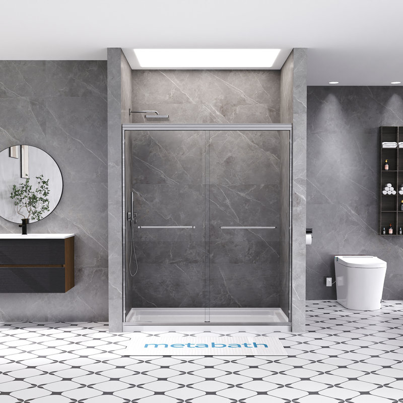 56"-60" W X 72" H Semi Frameless Double Sliding Shower Door with 5/16" (8mm) Tempered Clear Glass, Brushed Nickel