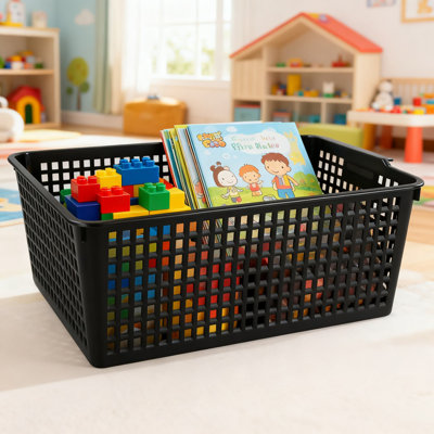 Bacs de rangement en plastique polyvalents avec poignées, paniers de rangement pour la maison et le bureau, contenants empilables durables pour une organisation polyvalente