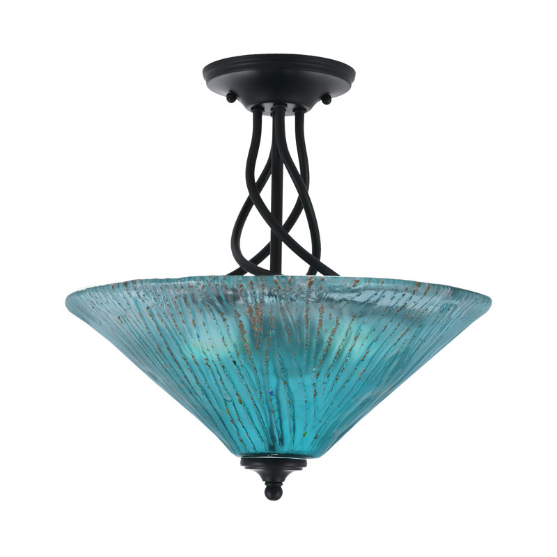 Capri Semi-Flush 3-Bulbs Shown With 16" Glass, Teal, Matte Black
