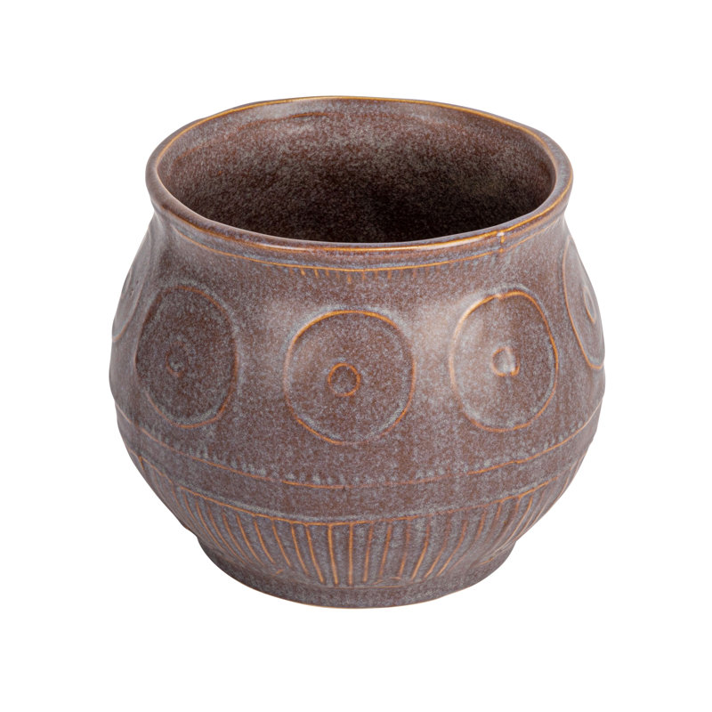 Debossed Stoneware Planter with Pattern and Reactive Glaze
