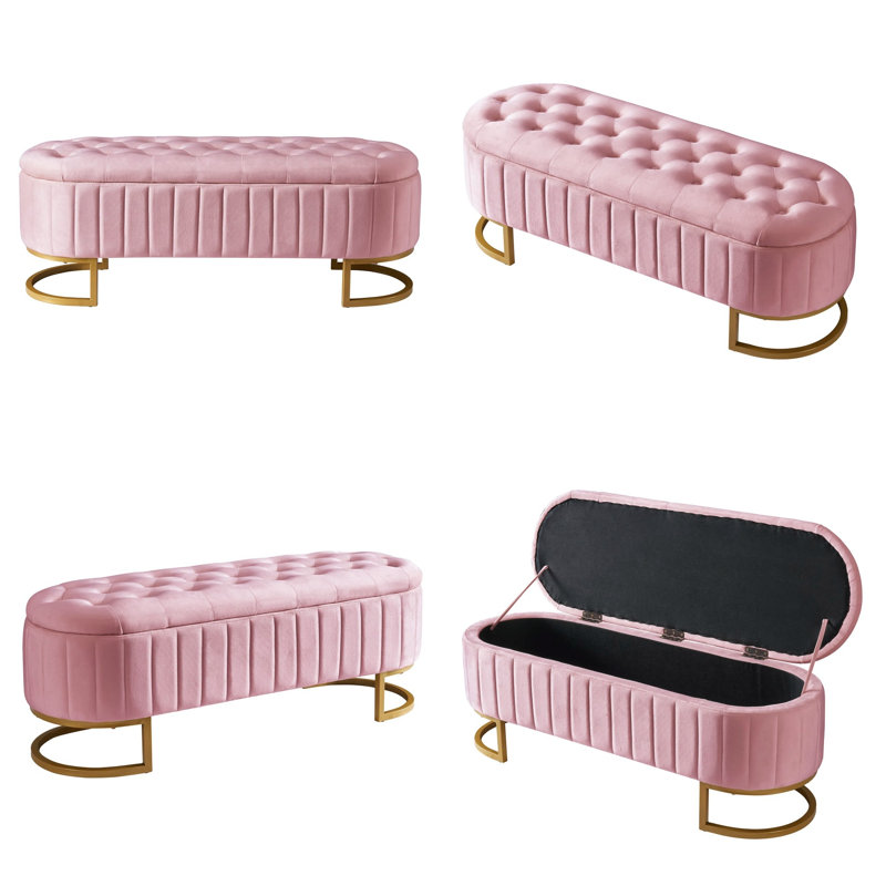 Repose-pieds avec rangement et capitonnage Lashekia, Rose
