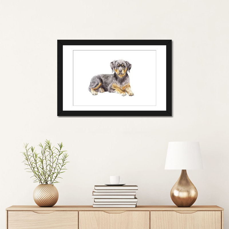 «Rottweiler Puppy», reproduction sur toile, H 16 po x l 24 po x P 1 po, Papier d'art encadré noir, Blanc