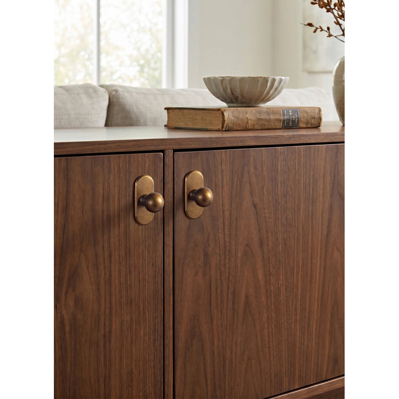 Traditional Mushroom Drawer Knob with Backplate, Antique Brass
