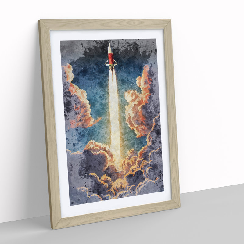 Spaceship Rocket No.3 - Single Picture Frame Painting, 34cm H x 25cm W x 2cm D, Oak