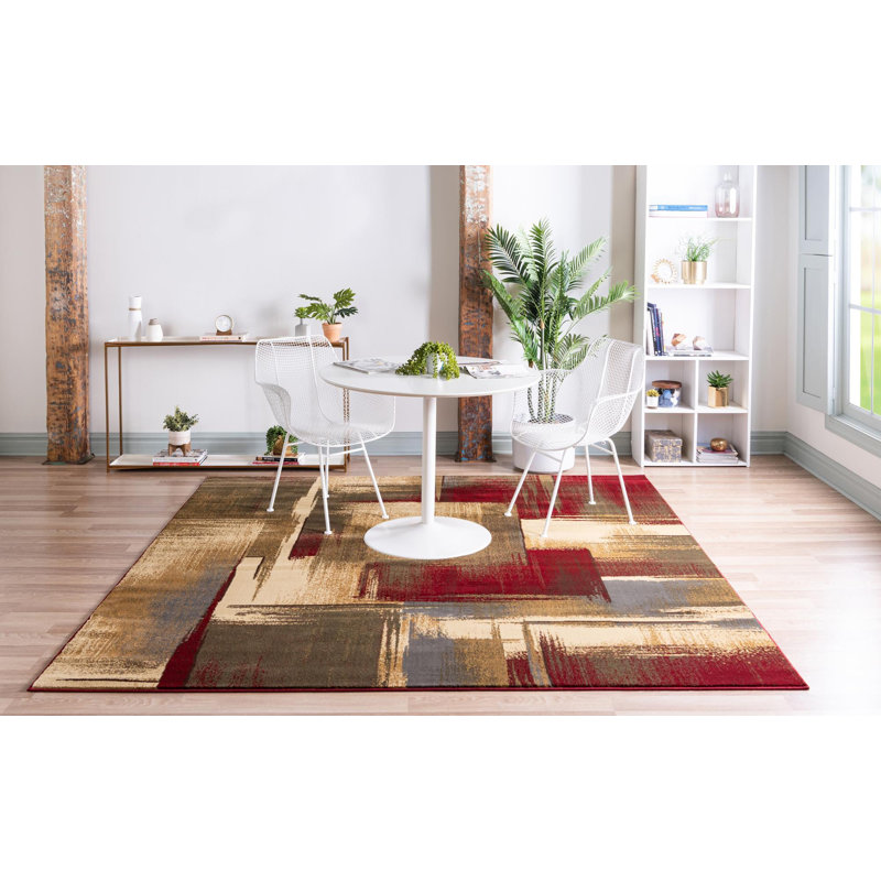 Tapis contemporain Trejo couleur vin carré, Carré 10 pi