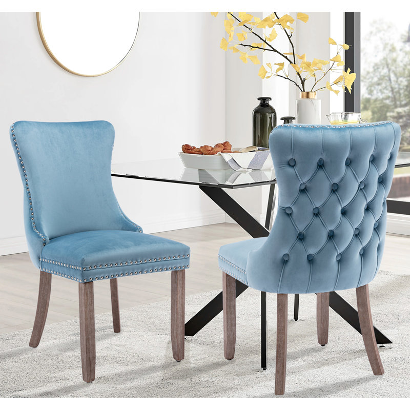 Velvet Tufted Wingback Dining Chairs with Nailhead Trim Upholstered Solid Wood Chairs for Kitchen, Bedroom, or Dining Room