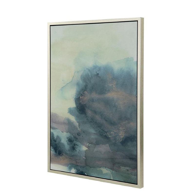 36" Abstract Green and Blue Acrylic Canvas Wall Art with Champagne Frame