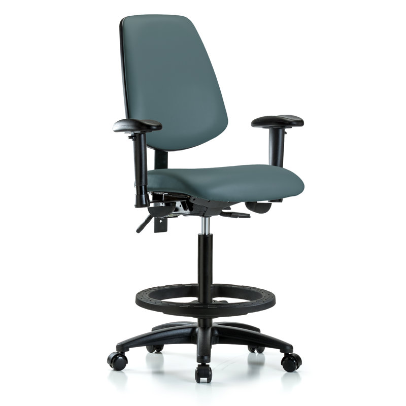 Caleb Vinyl Drafting Chair, Casters, Colonial Blue, Not Included