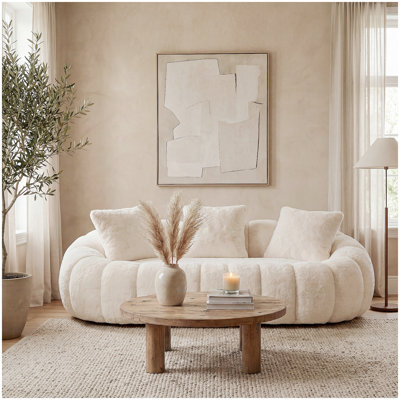 Canapé à motif floral, canapé en fausse fourrure ultra doux, grand canapé deux places dans le salon, beige, style deux personnes