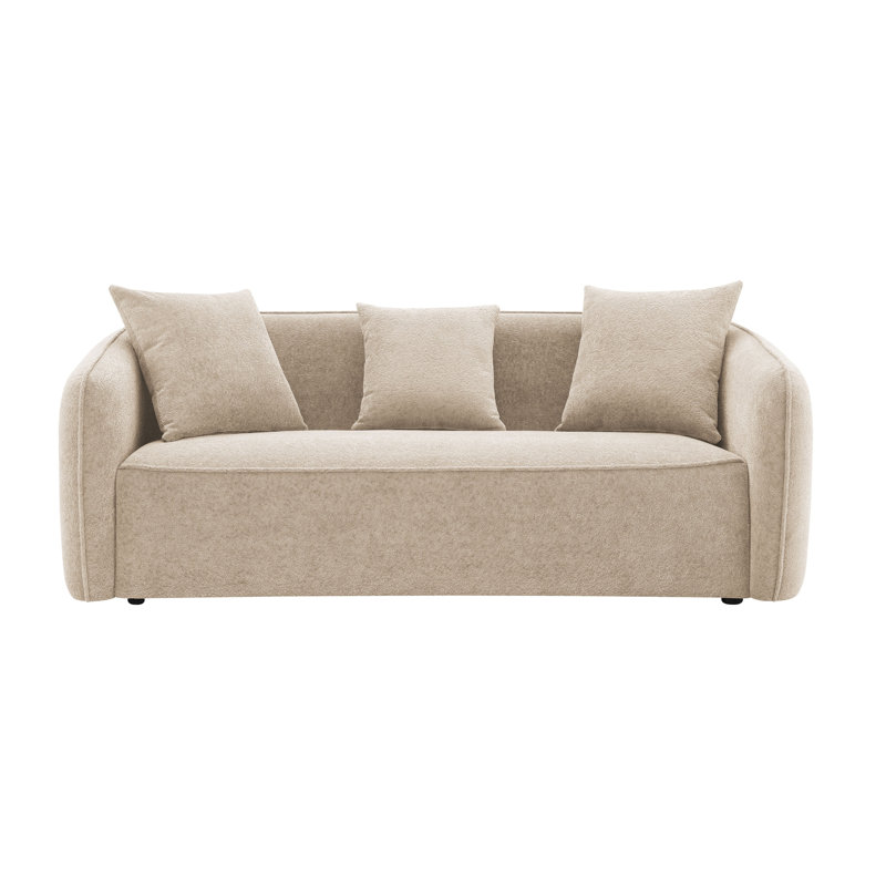Canapé beige en chenille avec 3 coussins