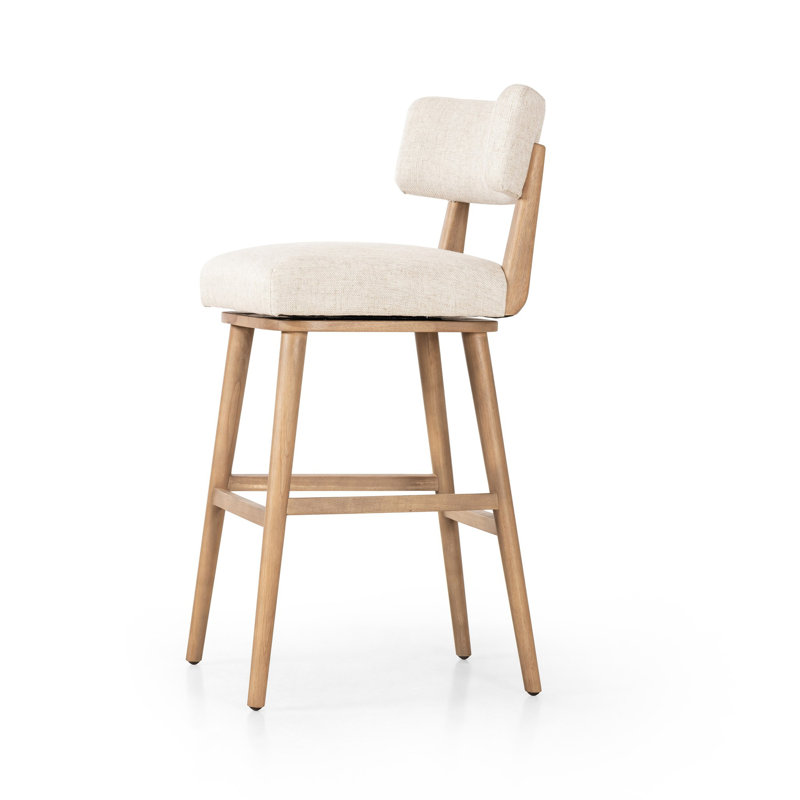 Natural Wood Swivel Counter Stool with Upholstered Seat