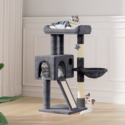Douget 36" Cat Tree, Kitten Tower Condo Cat House with Sisal Scratching Post, Ramp and Perch Bed