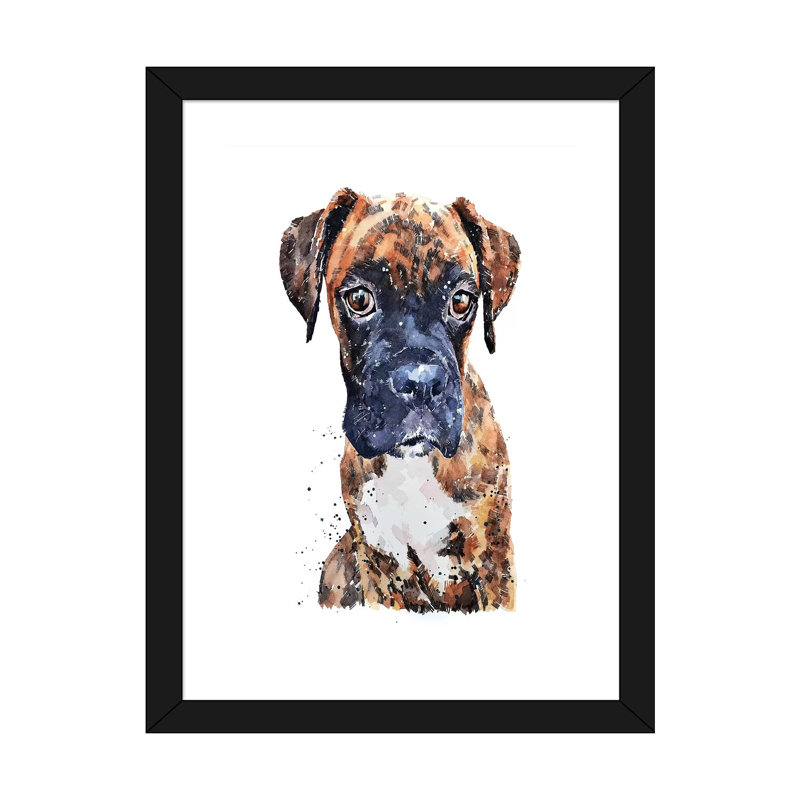 « Boxer Puppy PUP » par Edwatercolours-impression, Blanc, H 24 po x l 16 po x P 1 po, Papier encadré noir