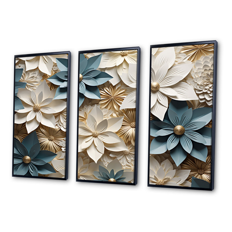 Poinsettias Crafted Delights - Ensemble de décorations murales poinsettias, Cadre flottant noir, H 40 po x l 60 po x P 1 po