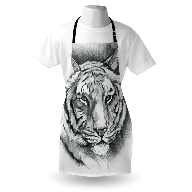 Tablier croquis East Urban Home unisexe, tête de lion gris, taille adulte, gris pâle / blanc
