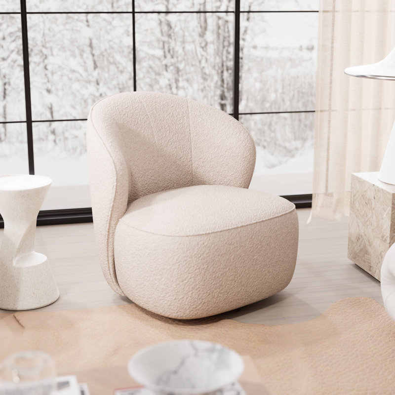 Maresia Oversized Fully Assembled Swivel Chairs, Boucle Upholstered Swivel Barrel Chair, Large Accent Chair, Beige Swivel