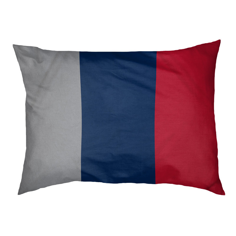 Coussin rectangulaire designer Kansas City, Grand (L 40 po x l 50 po), Argent mat / bleu / rouge