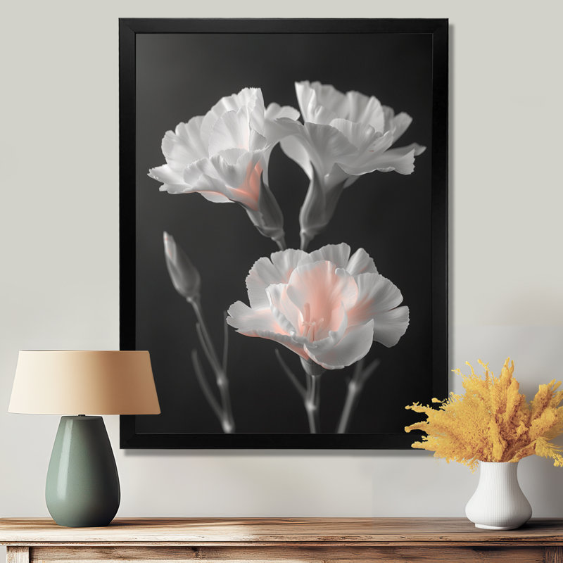 Décoration murale œillets parfumés monochrome noir et blanc II - Œillets, H 32 po x l 16 po x P 1 po