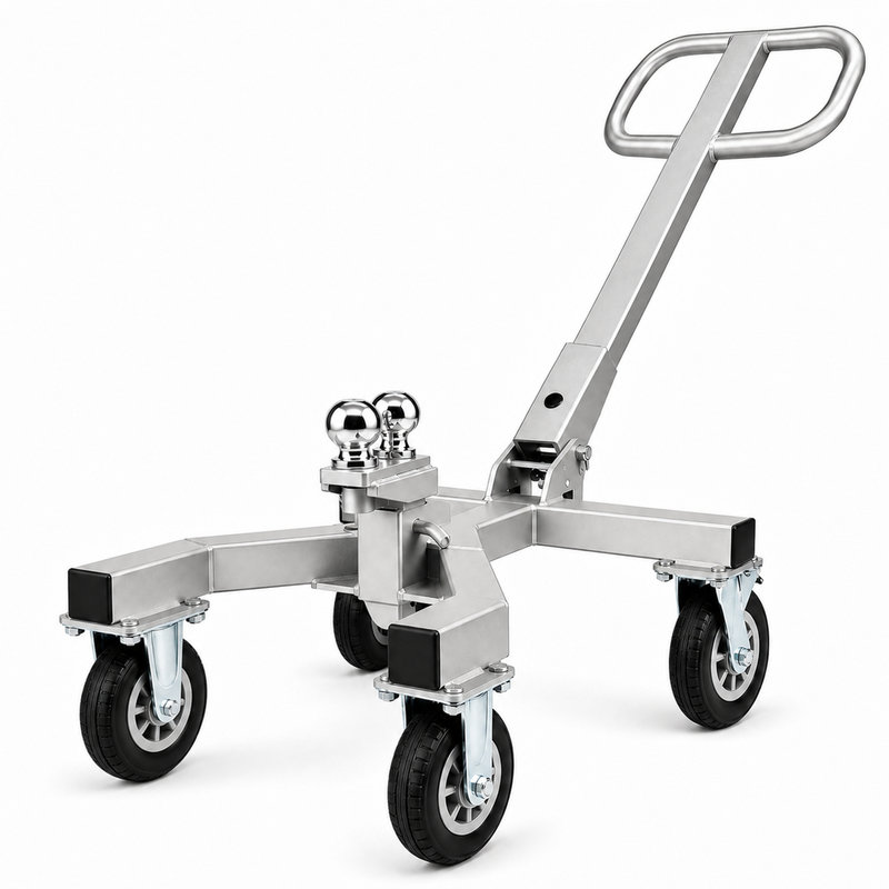 4-Wheel Manual Trailer Dolly with 3,500 lb. Tongue Weight Capacity and Wheel Brakes, Gray, Gray