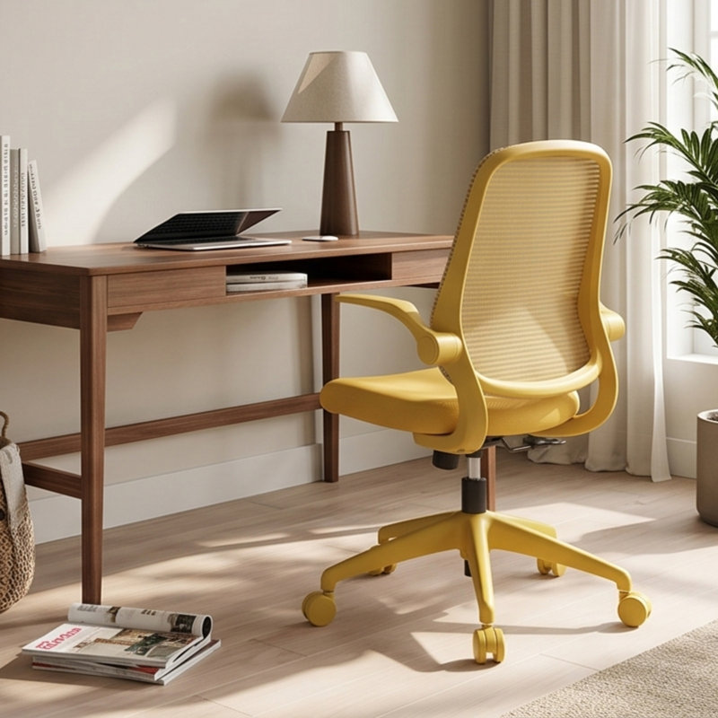 Ergonomic Mesh Office Chair - Yellow, 500lbs Capacity, Flip-Up Armrests, Breathable Back, Height Adjustable, Yellow, Yellow
