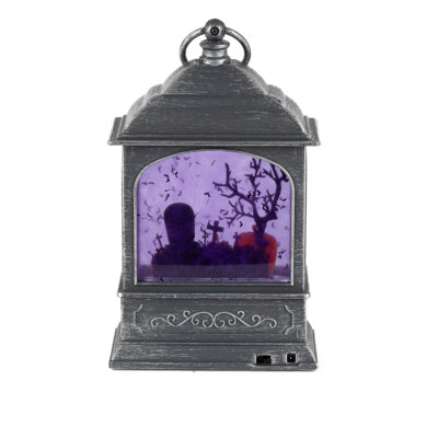 9 Inch Purple Lighted Spinning Smoky Halloween Water Globe Lantern