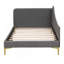 Lit de jour simple tapissier avec tête de lit et accoudoirs, pieds de support, gris