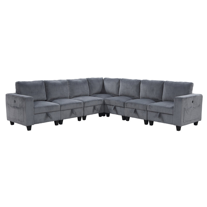 7-Piece Modular Sectional With Storage Seats, Dark Gray Fabric