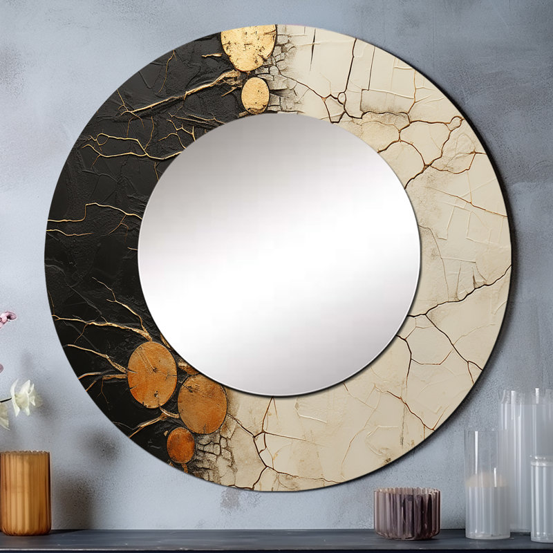 Miroir mural rond en or noir Rja, 23 po x 23 po