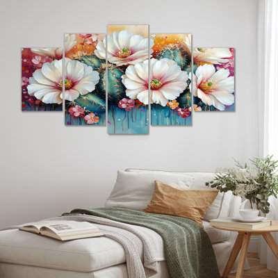 Beauté rose cactus blanc - Art mural floral cactus - Art mural traditionnel pour le salon
