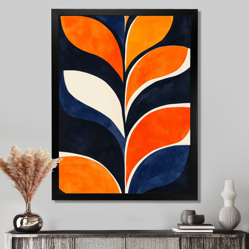 Motif de feuilles au coucher du soleil - Impression d'art mural encadrée sur le thème du feuillage, H 32 po x l 24 po