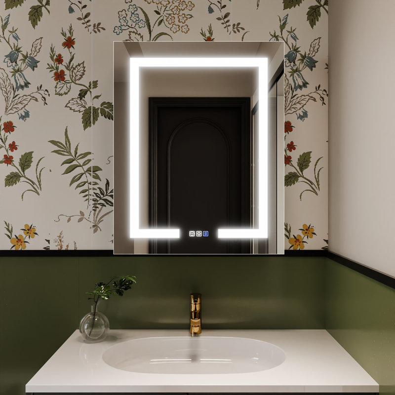 Livvia Recessed or Surface Mount Frameless LED Medicine Cabinet with Electrical Outlet and Anti-fog, Left, Silver