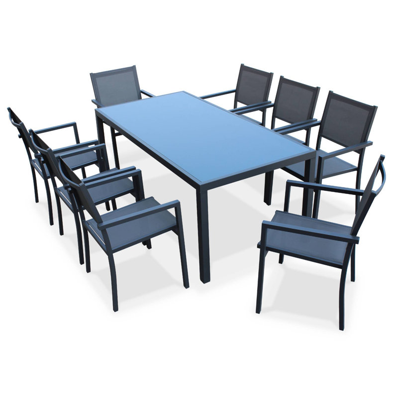 Ogden 8 - Person Patio Dining Set with Rectangular Table , Cushions Included, Anthracite/Grey
