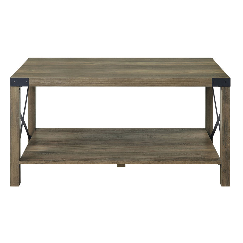 Rustic Oak Coffee Table with Bottom Shelf