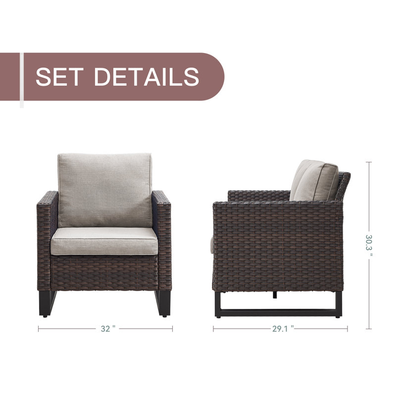 Naresa 4-Piece Wicker Patio Chair & Ottoman Set  Comfort For Your Backyard Oasis, Beige